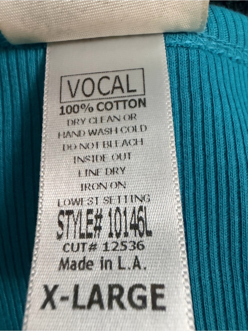 Vocal Teal Ribbed Top with Baroque Label - Picture 6 of 6